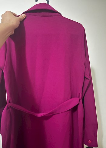 Bordo Kemerli Uzun Kadın Trençkot - Görsel 12