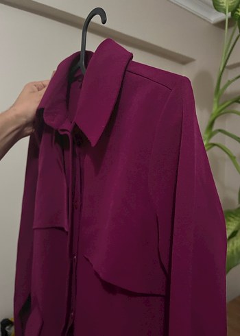 Bordo Kemerli Uzun Kadın Trençkot - Görsel 10