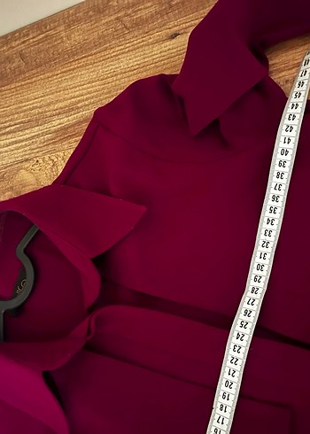 Bordo Kemerli Uzun Kadın Trençkot - Görsel 6