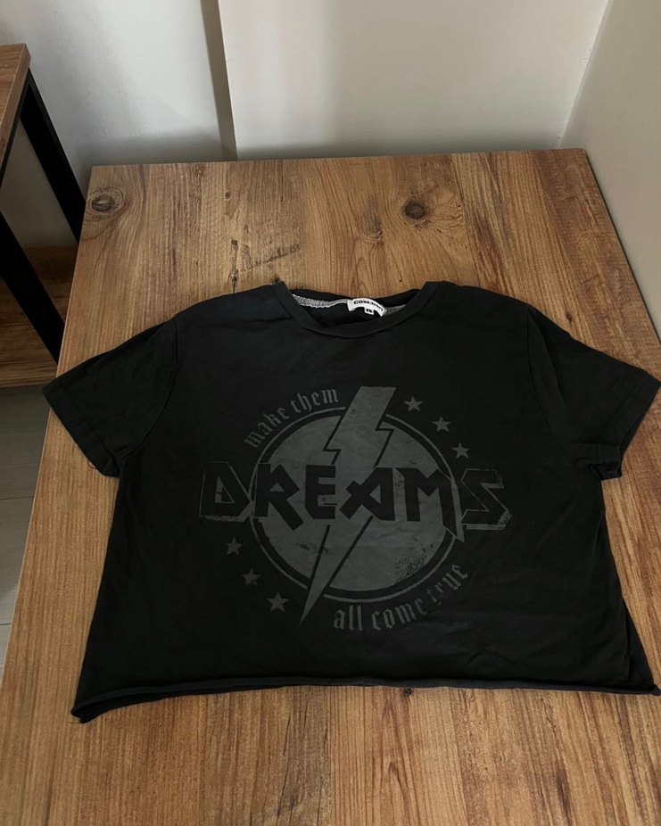 Kız Siyah Baskılı Kısa Kollu Rock Punk Tişört - Görsel 2