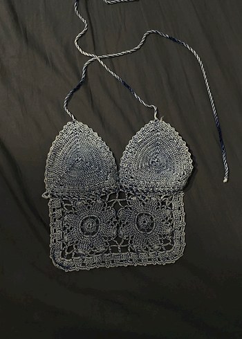 Gri Bohem Nakışlı Örgü Mini Büstiyer