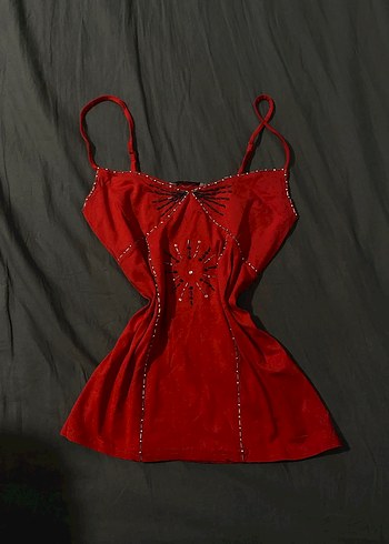 İnce Askılı Kırmızı Bluz Y2k vintage