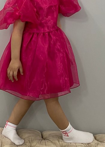 Parlak Pembe Straplez Kız Çocuk Elbise