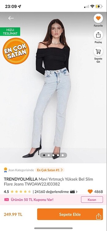 Trendyolmilla yırtmaçlı jeans