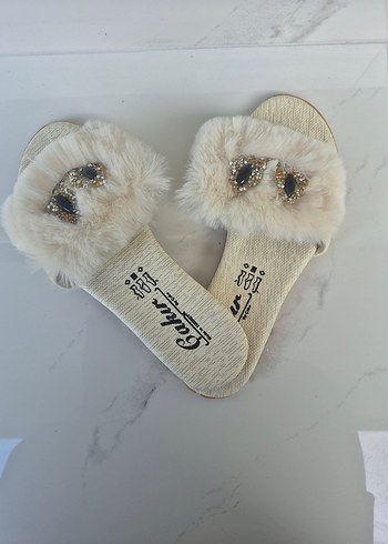 Örgü Detaylı Bohem Gri Kadın Terlik - Görsel 3