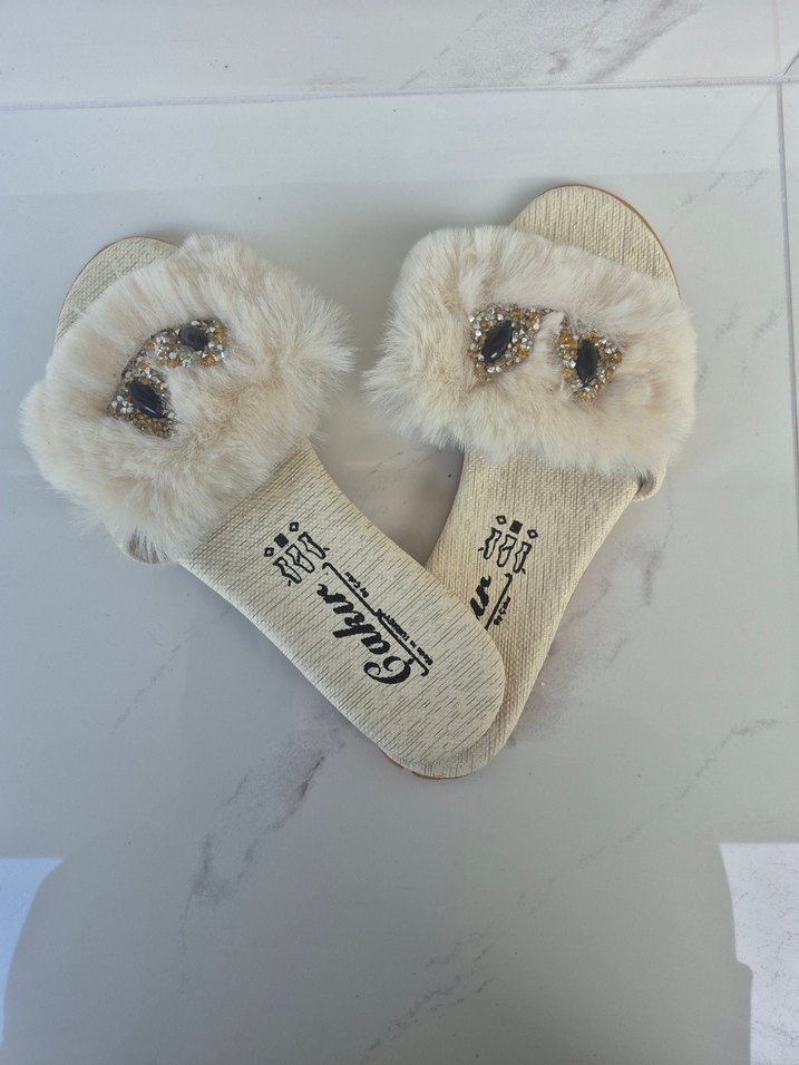 Örgü Detaylı Bohem Gri Kadın Terlik - Görsel 3