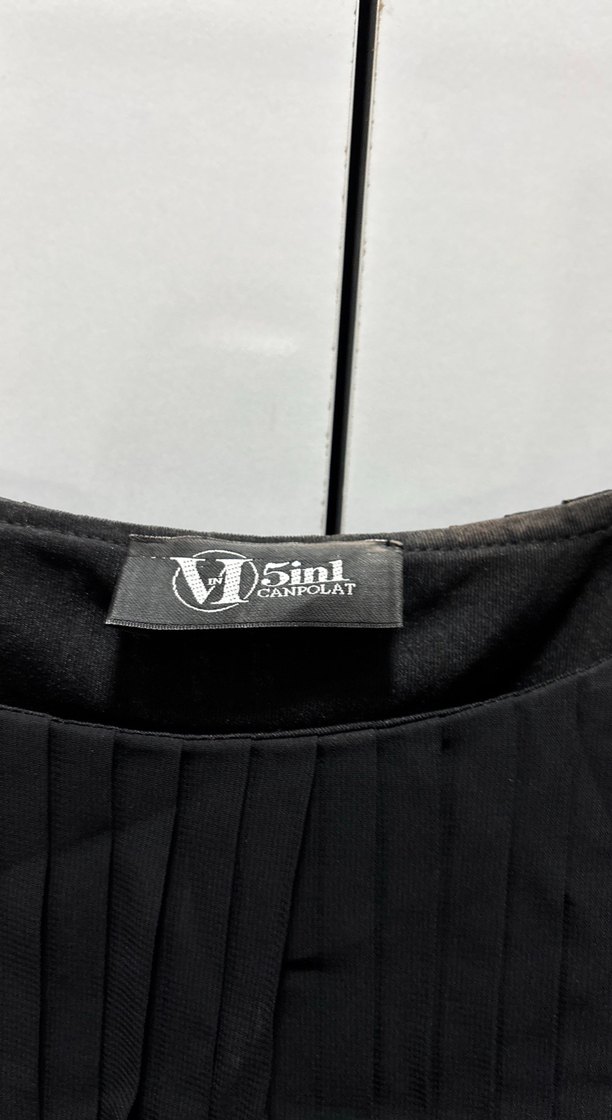 Siyah Piliseli Uzun Straplez Elbise - Görsel 3