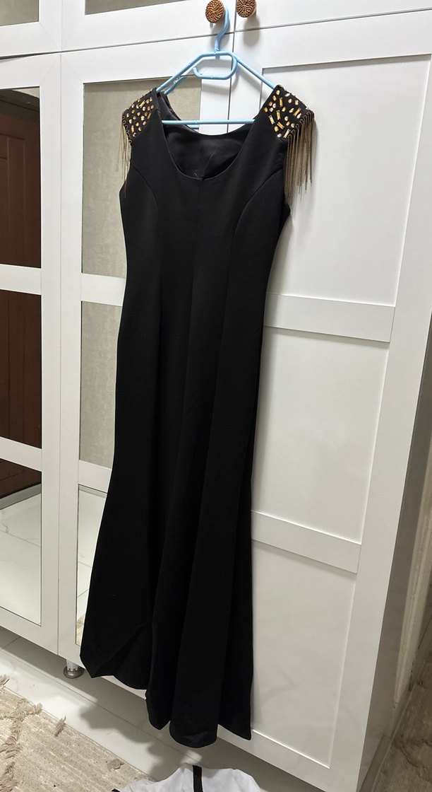 Siyah Drapeli Uzun Kadın Abiye Elbise - Görsel 2