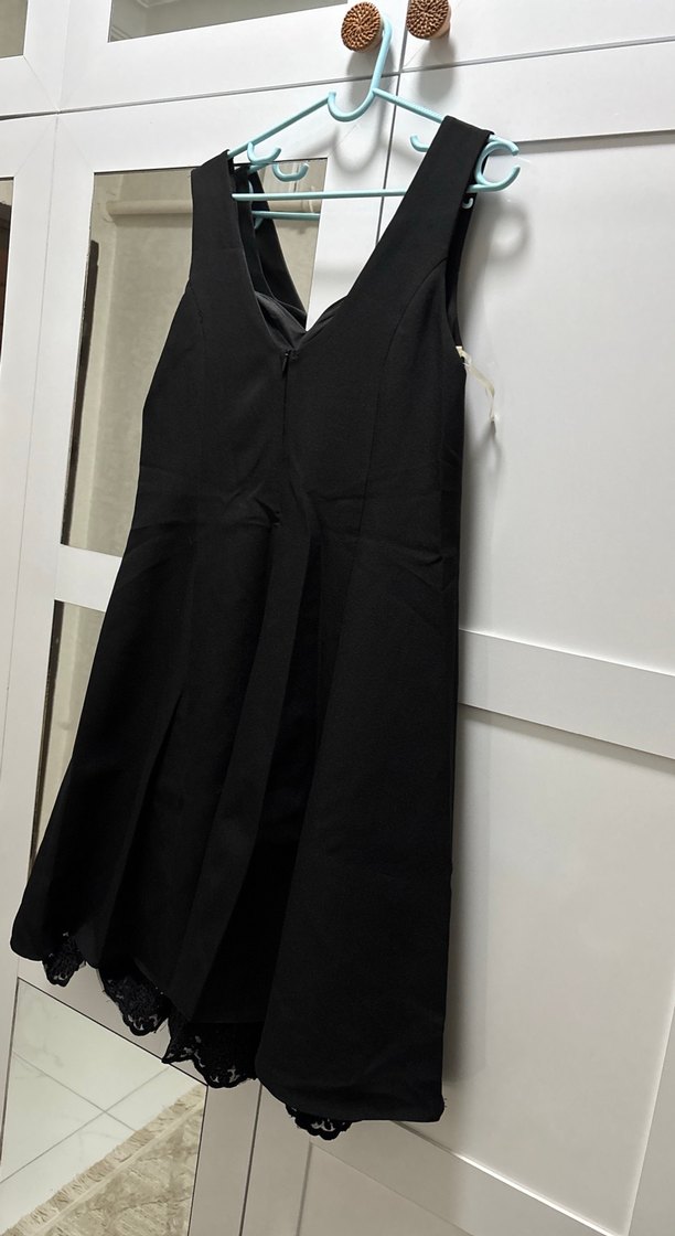 Siyah V Yaka Midi Gotik Abiye Elbise - Görsel 2