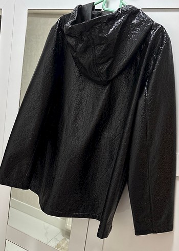 Kadın Siyah rugan Fermuarlı Ceket - Görsel 3