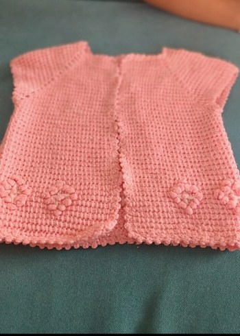9-12 Ay Beden pembe Renk Kız Çocuk Pembe Örgü Kolsuz Hırka