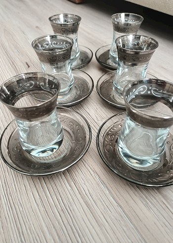 Gri Desenli 6'lı Çay Bardağı Takımı
