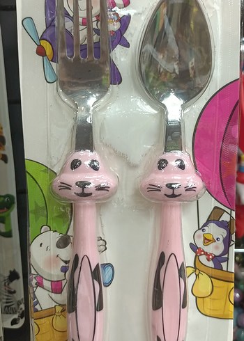 Pembe Tavşan Figürlü Çocuk Çatal ve Kaşık Seti