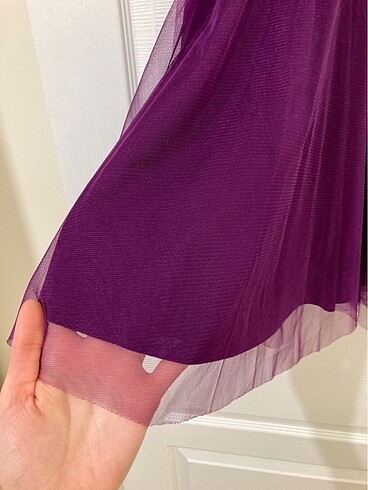 Mor Boyundan Askılı Kısa Abiye Elbise - Görsel 6