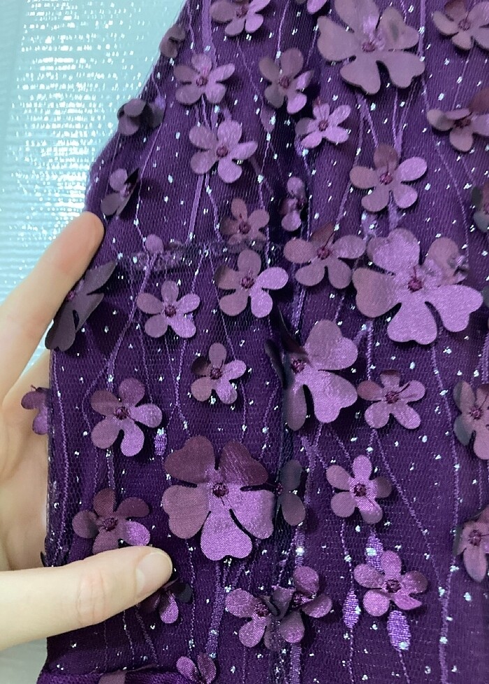 Mor Boyundan Askılı Kısa Abiye Elbise - Görsel 5