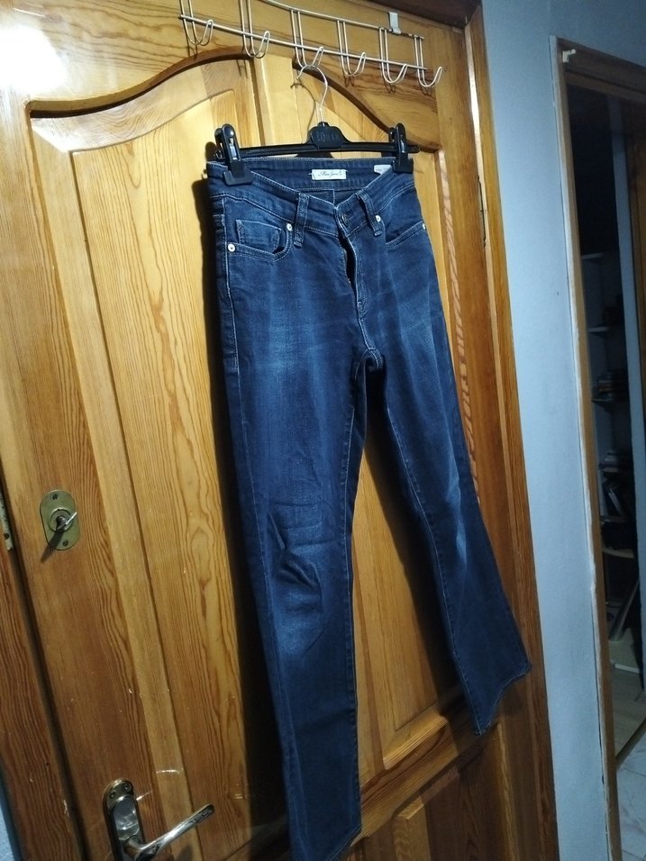 Düğmeli Mavi Kadın Kot Pantolon - Görsel 2