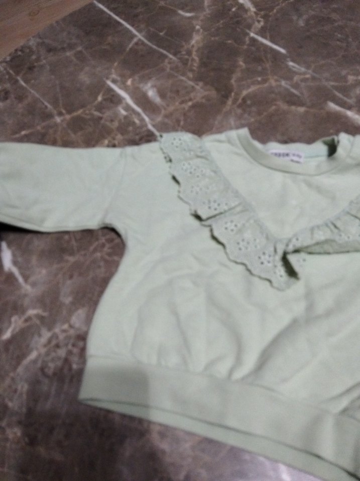 Kız Çocuk Fırfırlı Gri Sweatshirt - Görsel 3