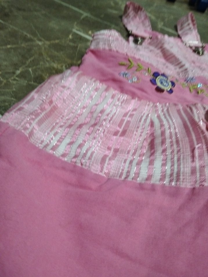 Kız Çocuk Pembe Nakışlı Askılı Elbise - Görsel 3