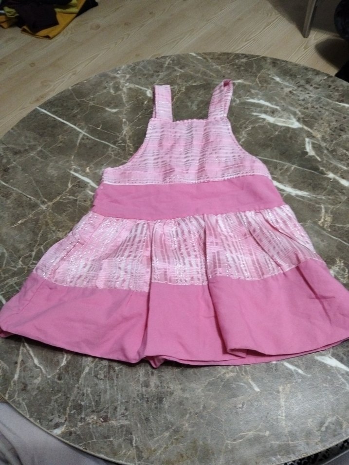 Kız Çocuk Pembe Nakışlı Askılı Elbise - Görsel 4