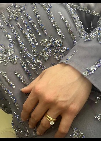 Boncuk İşlemeli Mor Uzun Kol Abiye - Görsel 2