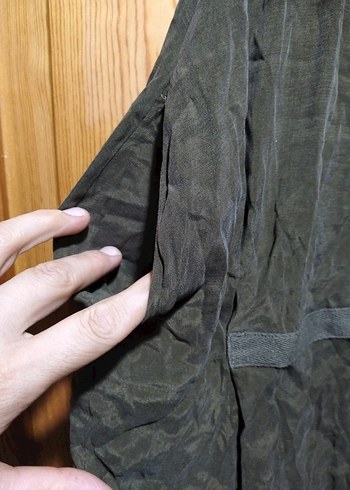 Dökümlü Midi Keten Etek - Haki - Görsel 2