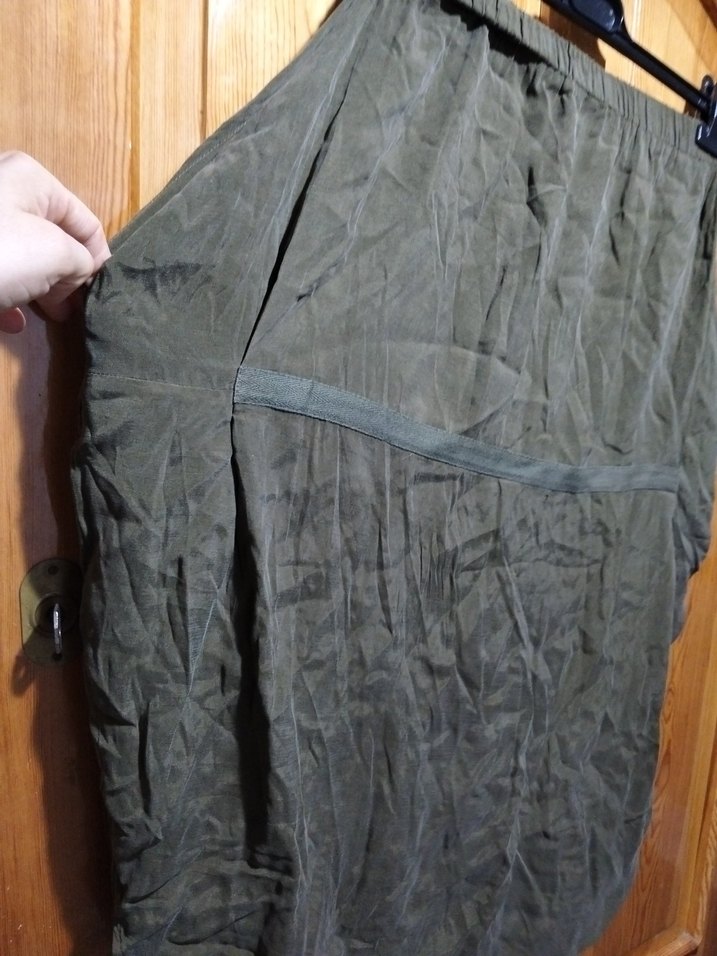 Dökümlü Midi Keten Etek - Haki - Görsel 3