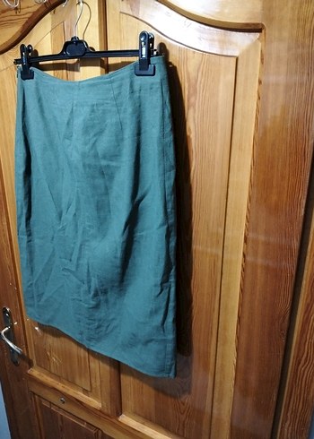 Zara Basic Gri Baskılı Midi Kadın Kumaş etek - Görsel 5