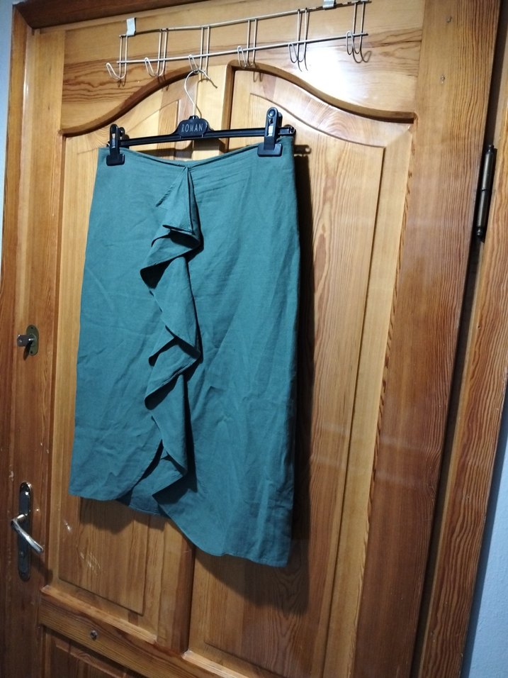 Zara Basic Gri Baskılı Midi Kadın Kumaş etek - Görsel 4