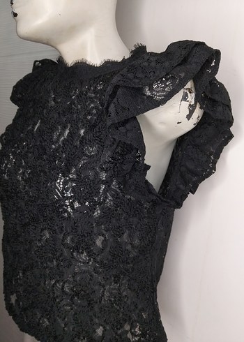 ZARA M-KISA,DANTEL ŞIK BLUZ Dantel Detaylı Siyah Kısa Kollu Bluz - Görsel 2