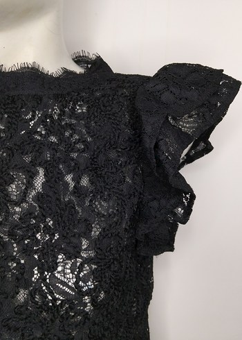 ZARA M-KISA,DANTEL ŞIK BLUZ Dantel Detaylı Siyah Kısa Kollu Bluz - Görsel 4