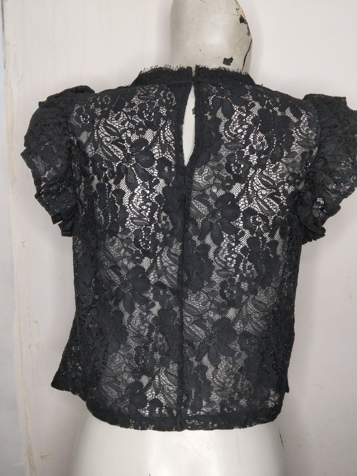ZARA M-KISA,DANTEL ŞIK BLUZ Dantel Detaylı Siyah Kısa Kollu Bluz - Görsel 3