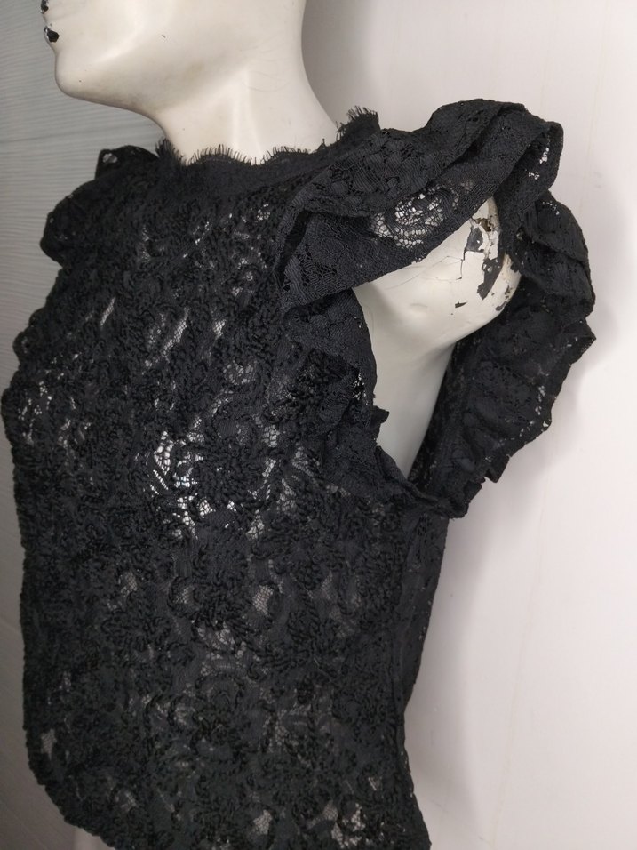 ZARA M-KISA,DANTEL ŞIK BLUZ Dantel Detaylı Siyah Kısa Kollu Bluz - Görsel 2