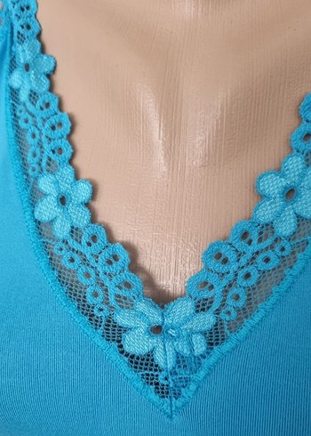 Mavi Dantel Detaylı V Yaka Kadın CROP - Görsel 7