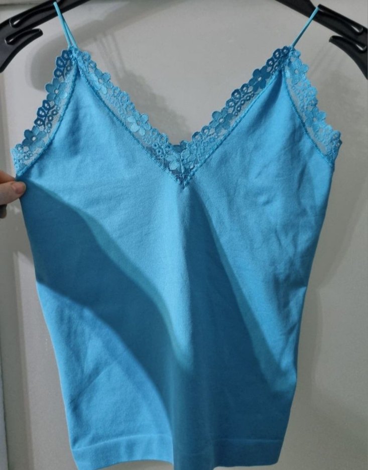 Mavi Dantel Detaylı V Yaka Kadın CROP - Görsel 4