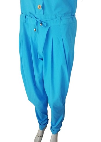 40-TARZ Düğmeli Mavi Kadın Uzun Tulum - Görsel 7