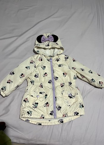 Kız Çocuk Beyaz mickey mouse Baskılı Mont ceket