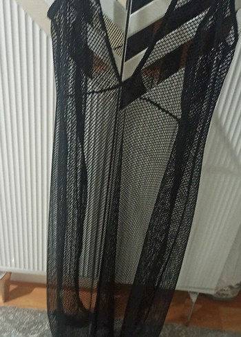m Beden siyah Renk Siyah Dantelli Uzun V Yaka Triko Elbise deniz elbise