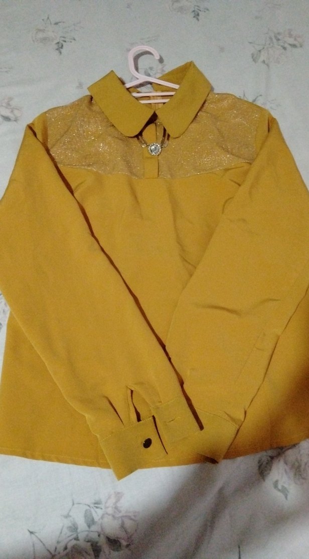 hardal taş kolye detaylı bluz - Görsel 3