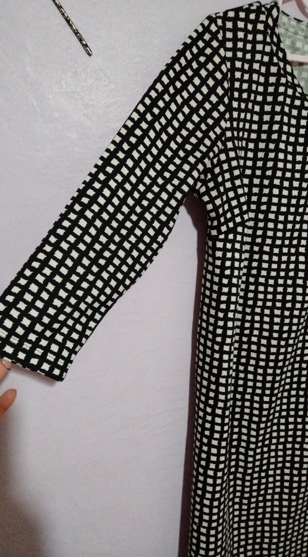 Siyah Beyaz Kareli elbise - Görsel 3