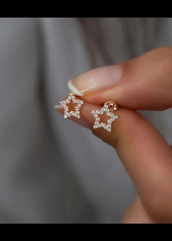 925 ayar  gümüş rose zirkon taşlı yıldız küpe - Görsel 2