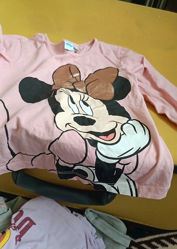 Kız Çocuk Pembe Minnie Baskılı Uzun Kollu Tişört