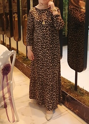 Leopar Desen Neva Kaşkorse Elbise