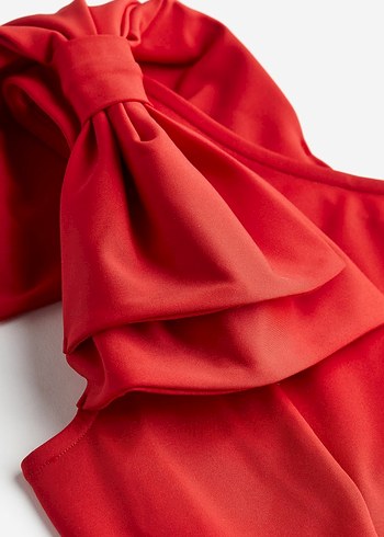 Kırmızı Tek Omuz Midi Elbise - Görsel 2