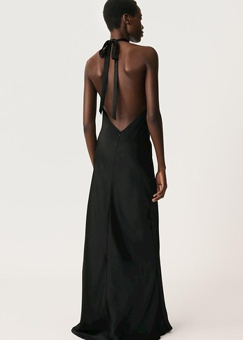 Zara Boyundan Bağlamalı Uzun Saten Elbise - Görsel 2