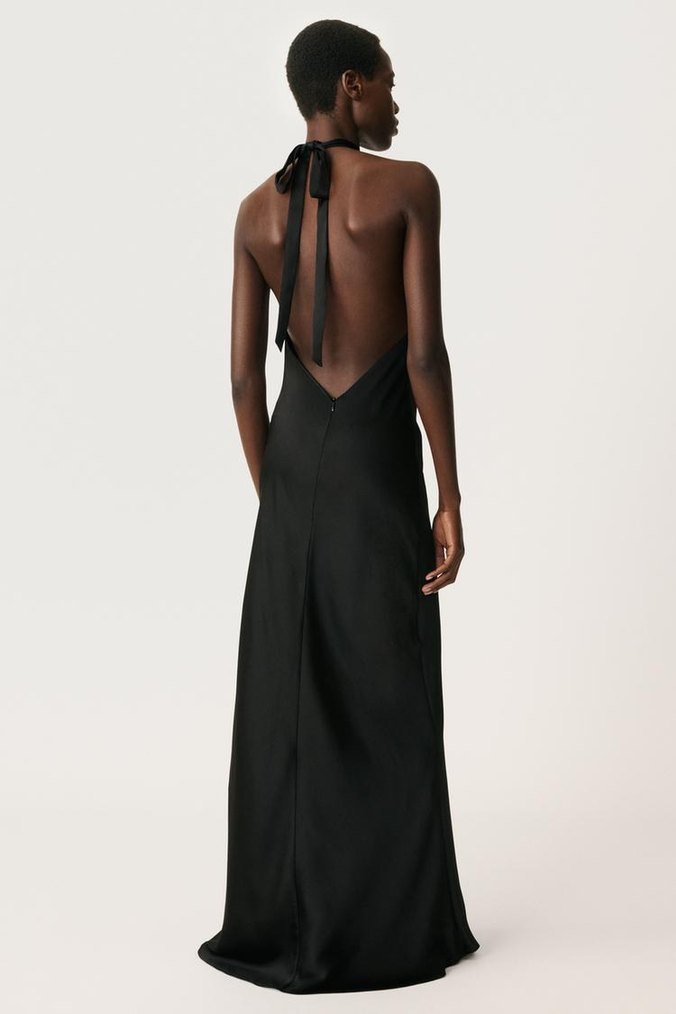 Zara Boyundan Bağlamalı Uzun Saten Elbise - Görsel 2
