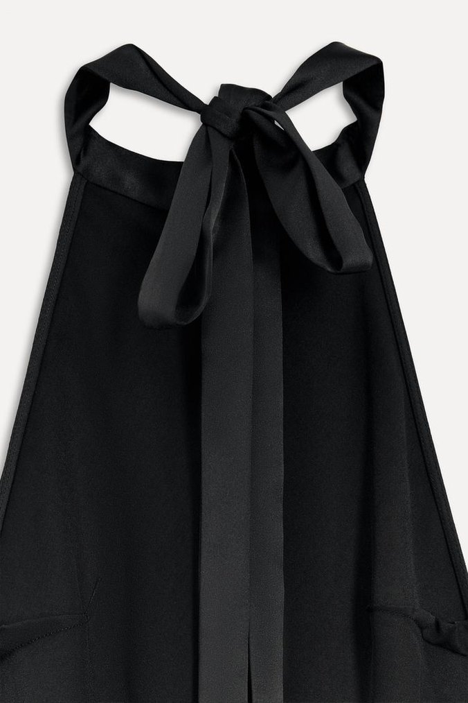 Zara Boyundan Bağlamalı Uzun Saten Elbise - Görsel 5