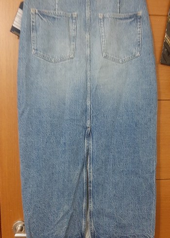 m Beden Mavi Kemerli uzun Denim Etek