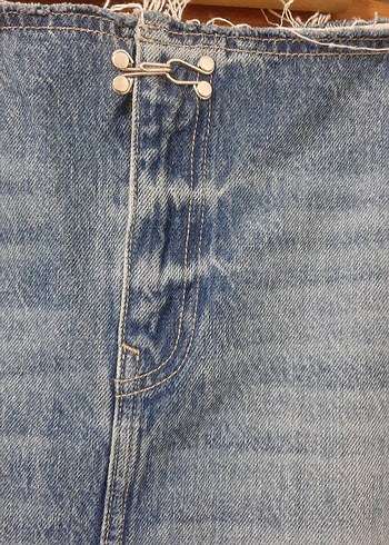 Zara Mavi Kemerli uzun Denim Etek