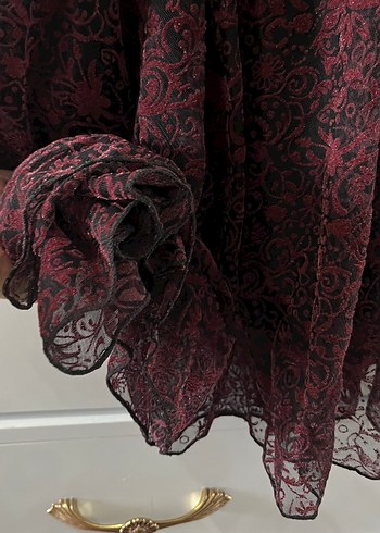 38 Beden bordo Renk Bordo Dantel Uzun Kollu Vintage Uzun Elbise