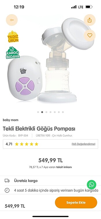 Elektrikli göğüs pompası